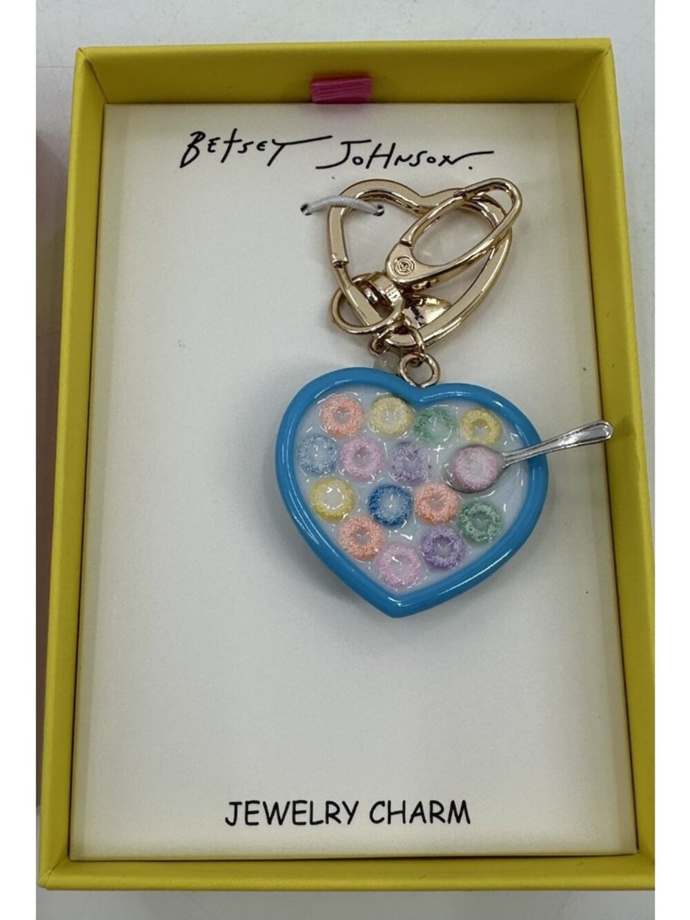 NIB Betsey Johnson Cereal Bowl Spoon Key Fob/Bag Charm Gold Tone Breakfast